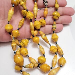 Vintage Boho African Paper & Glass Beaded Necklace